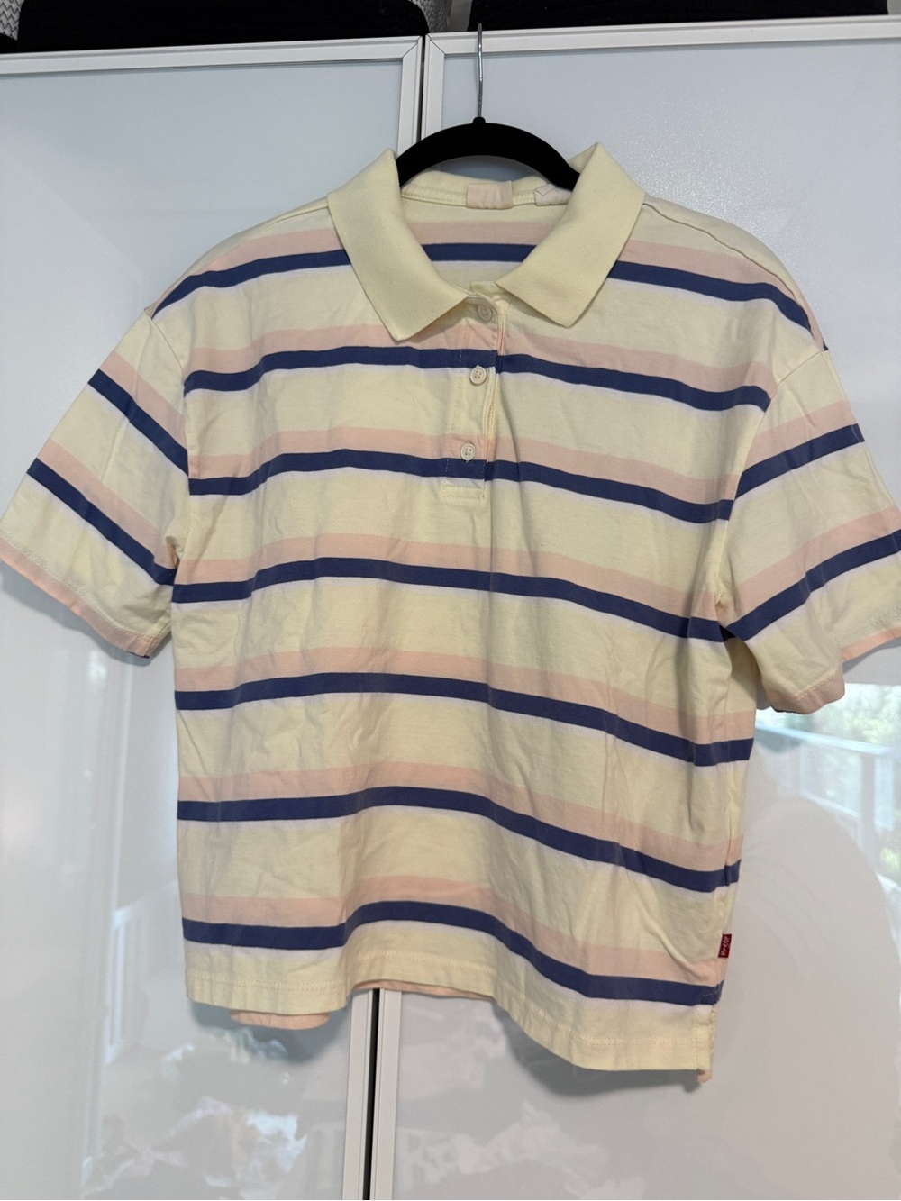 Striped Polo Shirt - Cream, Pink & Blue
